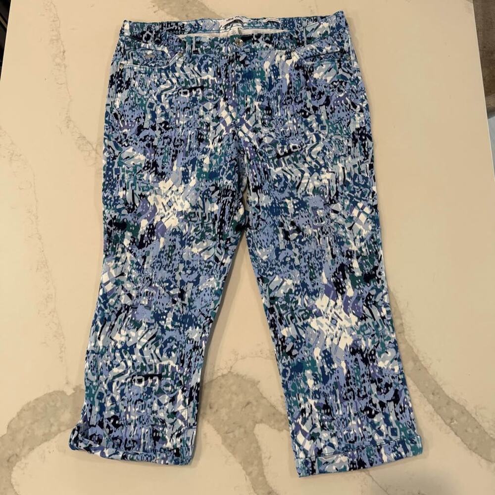 Nine West Chrystie Capri Pants Women's 16 Multicolor Blue Mid Rise Soft Twill